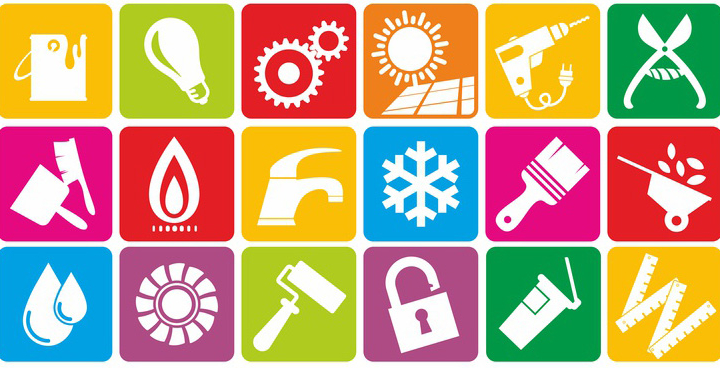 Poster mit verschiedenen Icons zum Thema Haushalt, Reinigung und Pflege