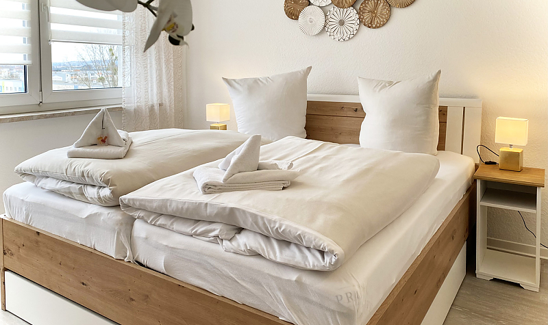 Gästewohnung Radebeuler Straße 6a - elegantes Schlafzimmer mit Dekoration